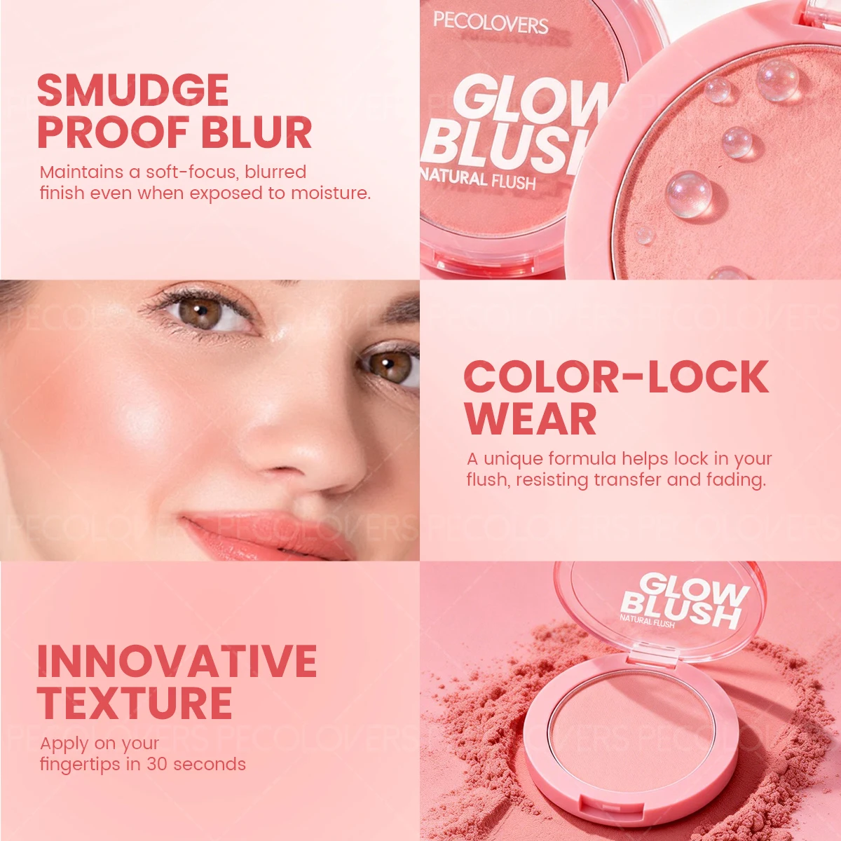 1PC マルチカラーフェイスブラッシュ、ヌードピンクブラウンブラッシュ、キュートで魅力的、長持ちする防水、フェイスコスメティック