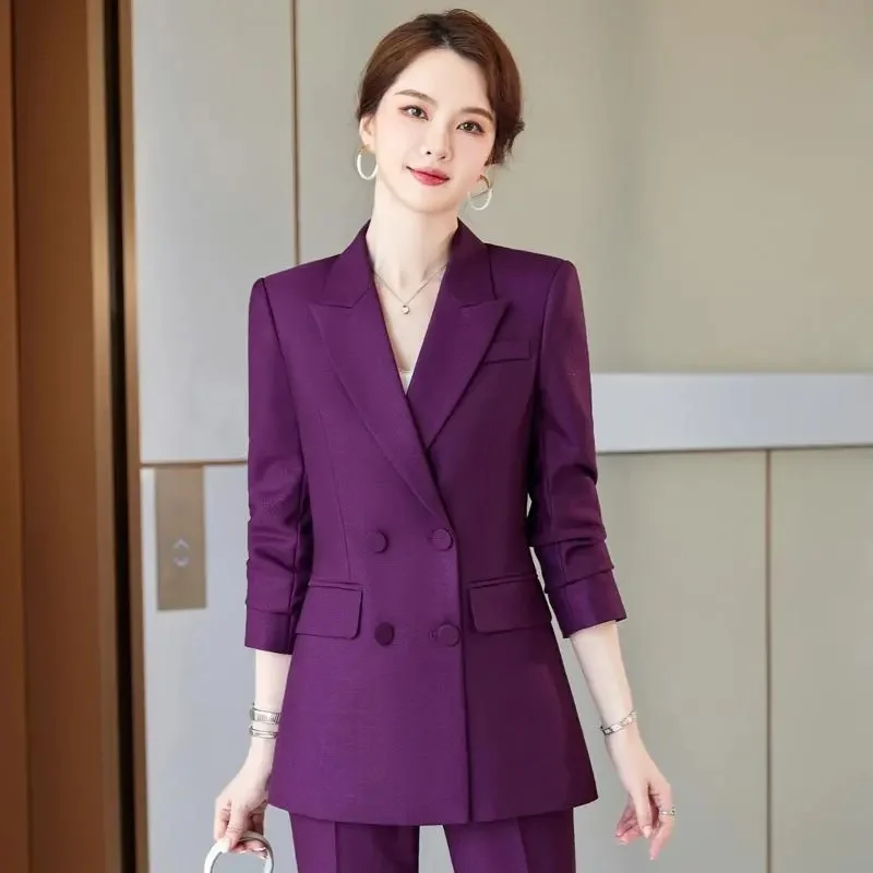 

Черный женский костюм с пиджаком и брюками для офиса, деловая рабочая одежда, комплект из 2 предметов, женский пиджак с длинными рукавами и брюки