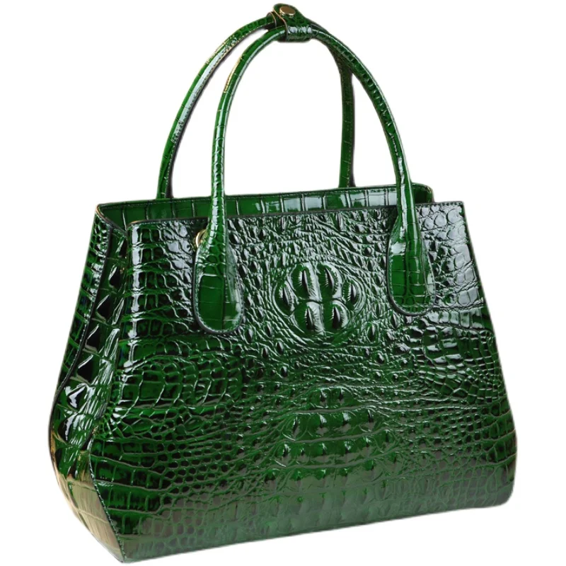 Imagem -06 - Bolsas Crossbody de Couro Genuíno Feminino Padrão Crocodilo Bolsa Boston de Grande Capacidade Bolsas de Ombro Mãe de Meia Idade 2023