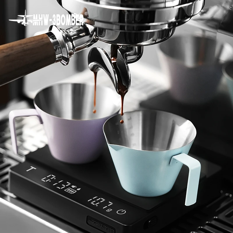 

MHW-3BOMBER Espresso Shot Cups with Handle Single/Double Mouth Coffee Measuring Cup Stainless Steel Pouring Cup Barista Tools