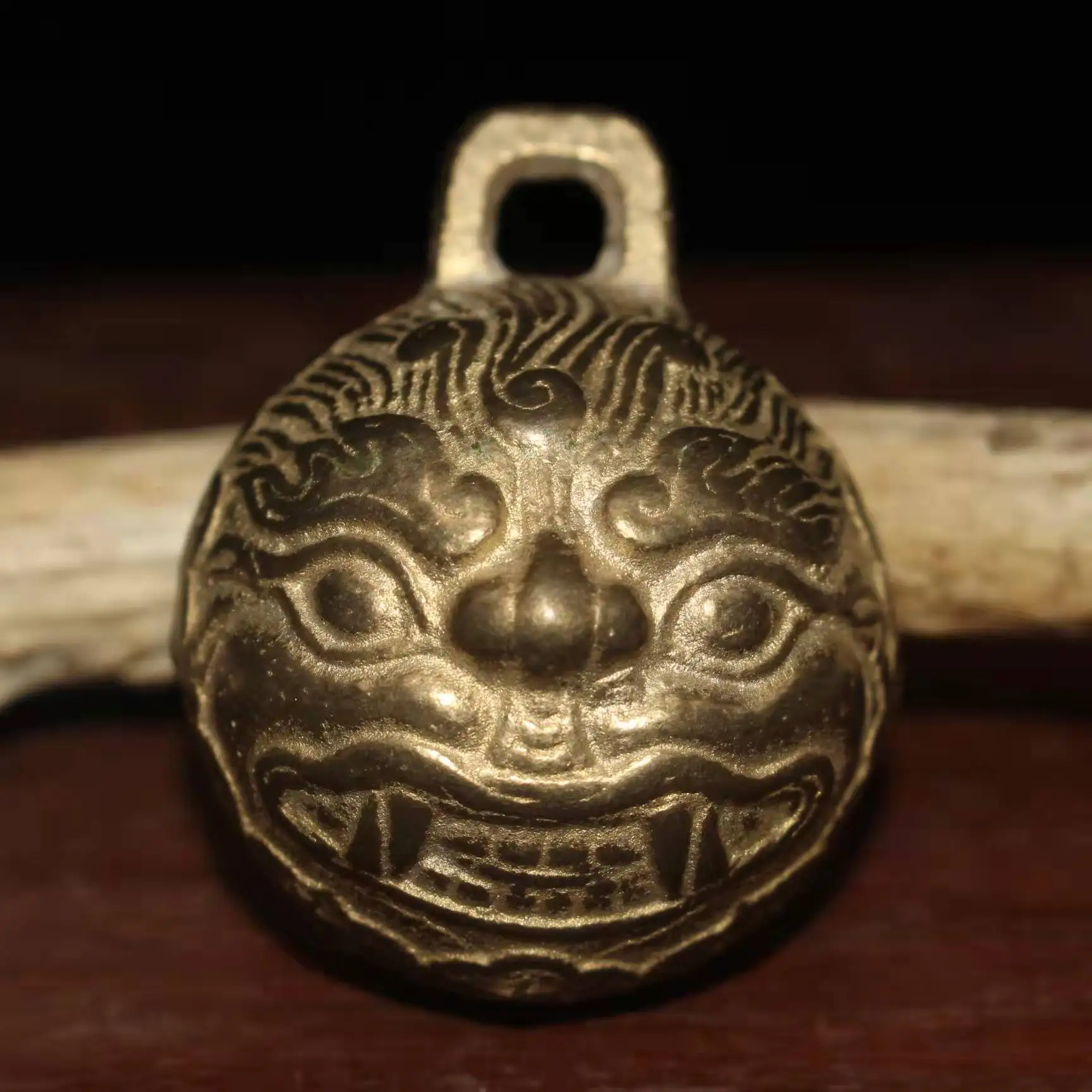 Decoration Old Chinese  copper Beast Head Bell，Free shipping