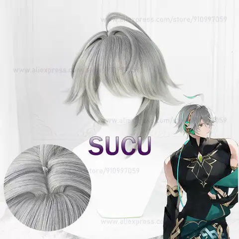 Game Genshin Impact Alhaitham Cosplay Wig 30cm Short Gray Heat Resistant Synthetic Hair Anime Halloween Party