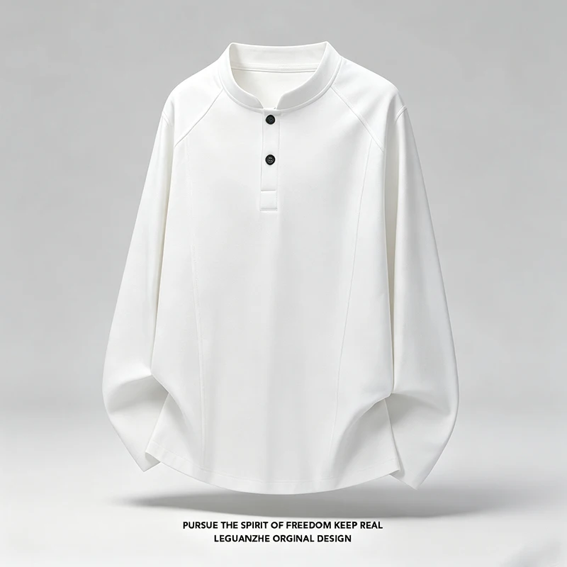 Herren-Freizeit-Langarm-Henley-Shirt mit Stehkragen, Raglanärmeln, lockerer Passform, leicht, weich, Basic-Oberteil – Detail 4