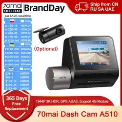 2024 Nuovo 70mai Dash Cam A510 1944P HDR GPS ADAS 4G Connettività 70mai 4G Front Cam A510 Auto DVR 24H Supporto di Parcheggio Cam Posteriore
