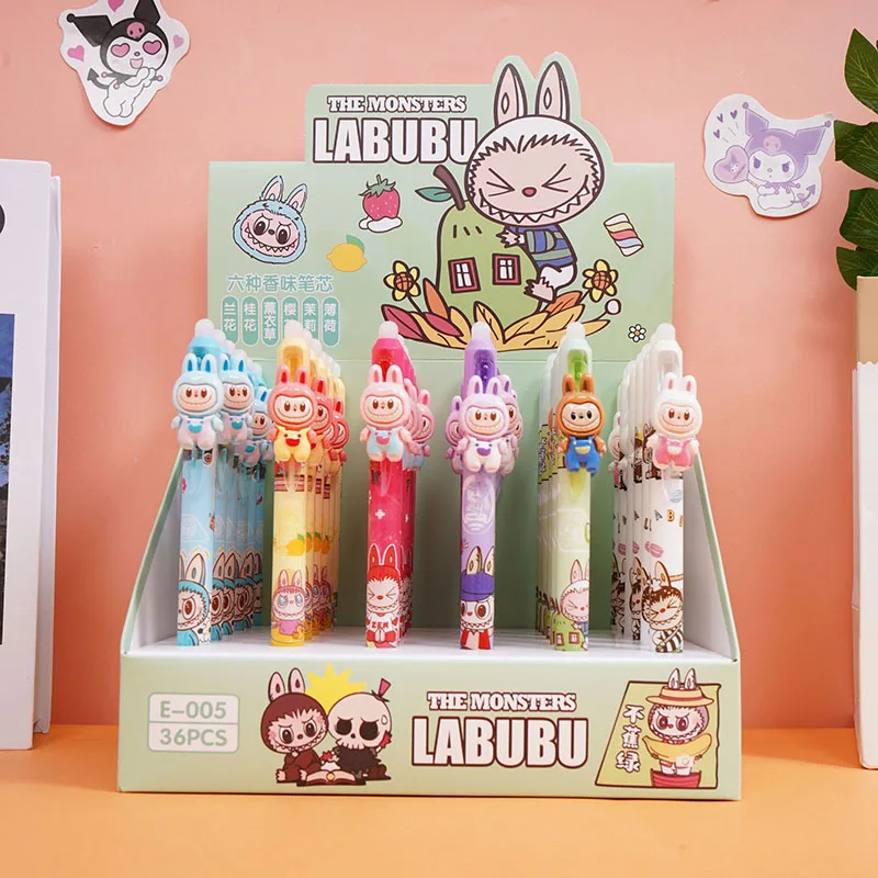 

6pcs Anime Labubu Pens 0.5 Erasable Gel Student Writing Neutral Pencil Office Signature Pen Ball Pen Stationery Kid Peripheral