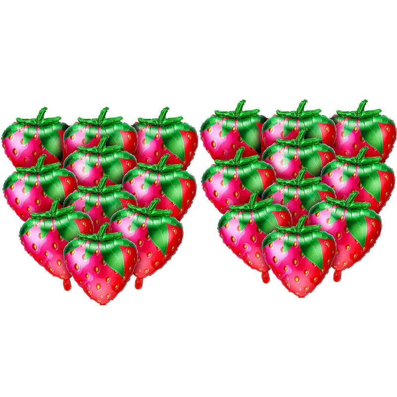 20Pcs Strawberry Balloons Sweet Strawberry Foil Mylar Balloons For Girls Strawberry Themed Birthday Party Decorations