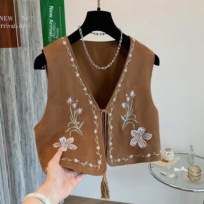 보헤미안 자수 조끼 여행 사진 촬영 레이어링 탑 스커트 봄 시즌 얇은 소재 민소매 루즈핏 폴리에스터 섬유