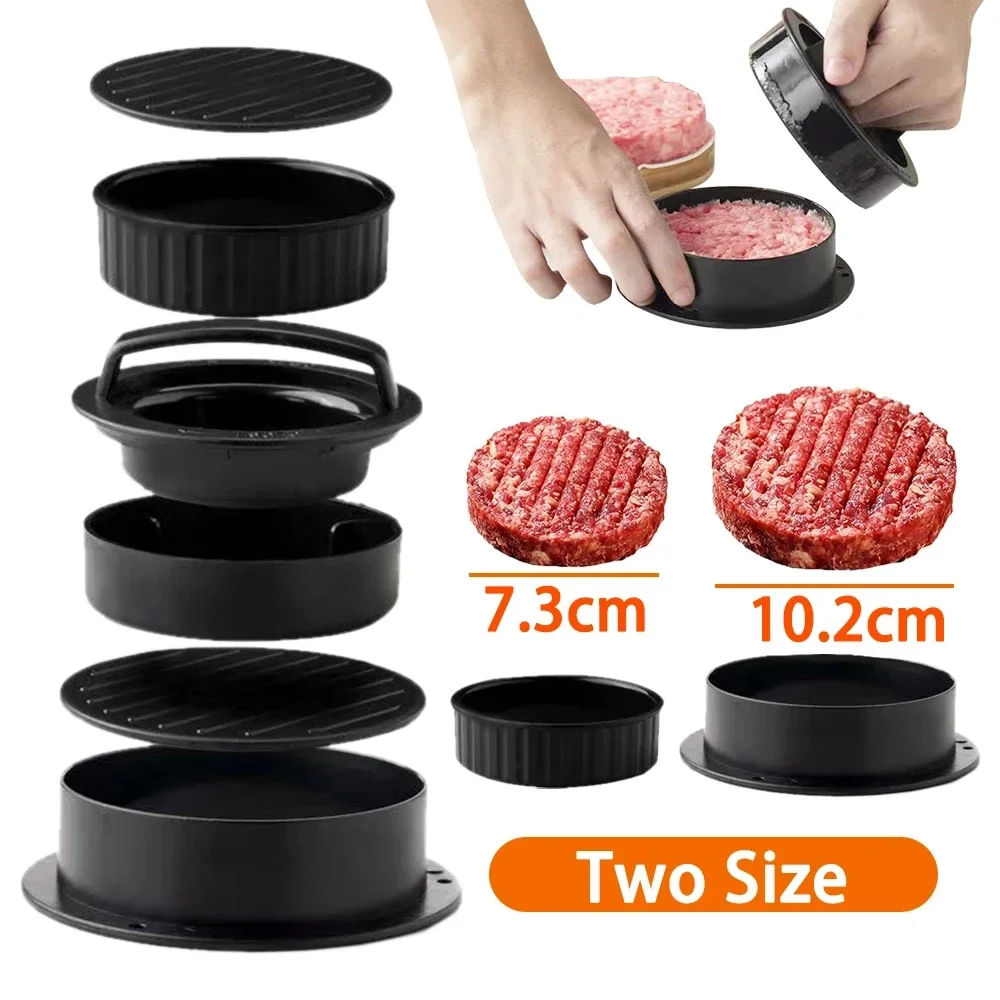 3-in-1 Burger Press Non-Stick Patty Maker Stuffed Hamburger Mold for Meat Veggie BBQ Kitchen Gadget Easy Clean Dishwasher Safe