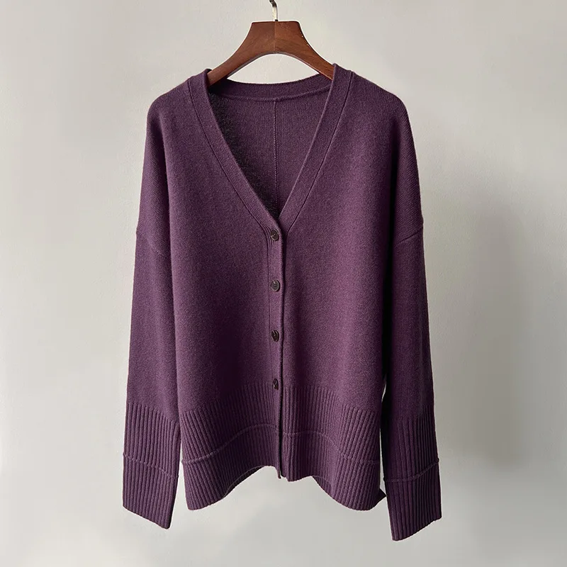 

Fashion V-Neck Ribbed Knit Cardigan Soft And Stretchy Sweater