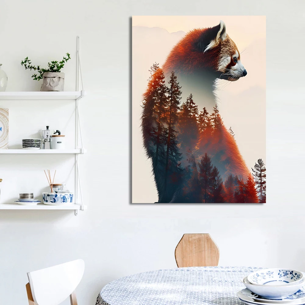 Animal and Forest Poster Eagle Wolf Tiger Lion Cat Panda Fox Tree Canvas Painting for Living Room Home Decor Wall Art Mural - view 3