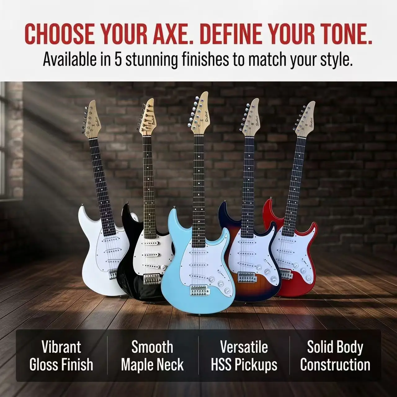New S-Series, 22-fret electric guitar with tremolo system, available in 5 colors, ideal for beginners