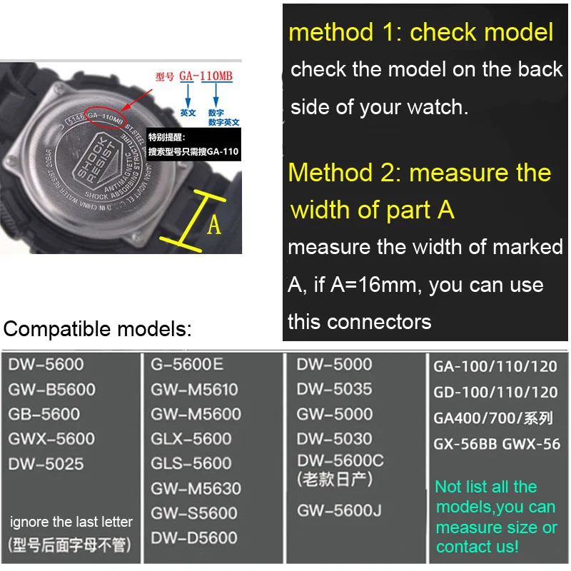 22mm to 16mm Watch Strap Connector for Casio G-SHOCK DW5600 6900 8900 GA110 Adapter Watchband ABS DIY PC Converter with Tool