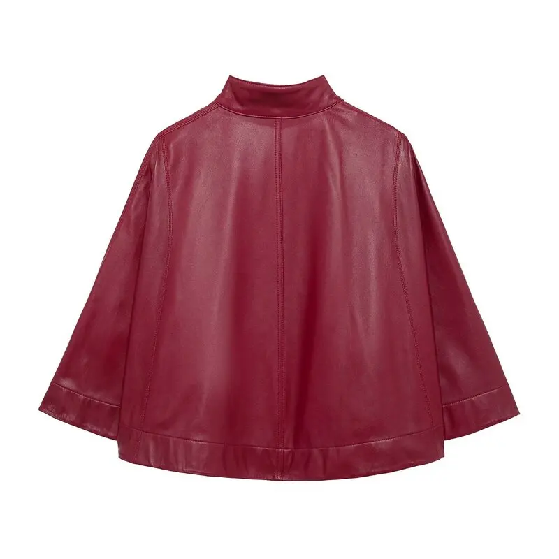 Primavera 2025 Cappotto da donna in pelle con cerniera Faion Cowl Ne Duster Jaet Sli Capispalla alla moda Cact Fit
