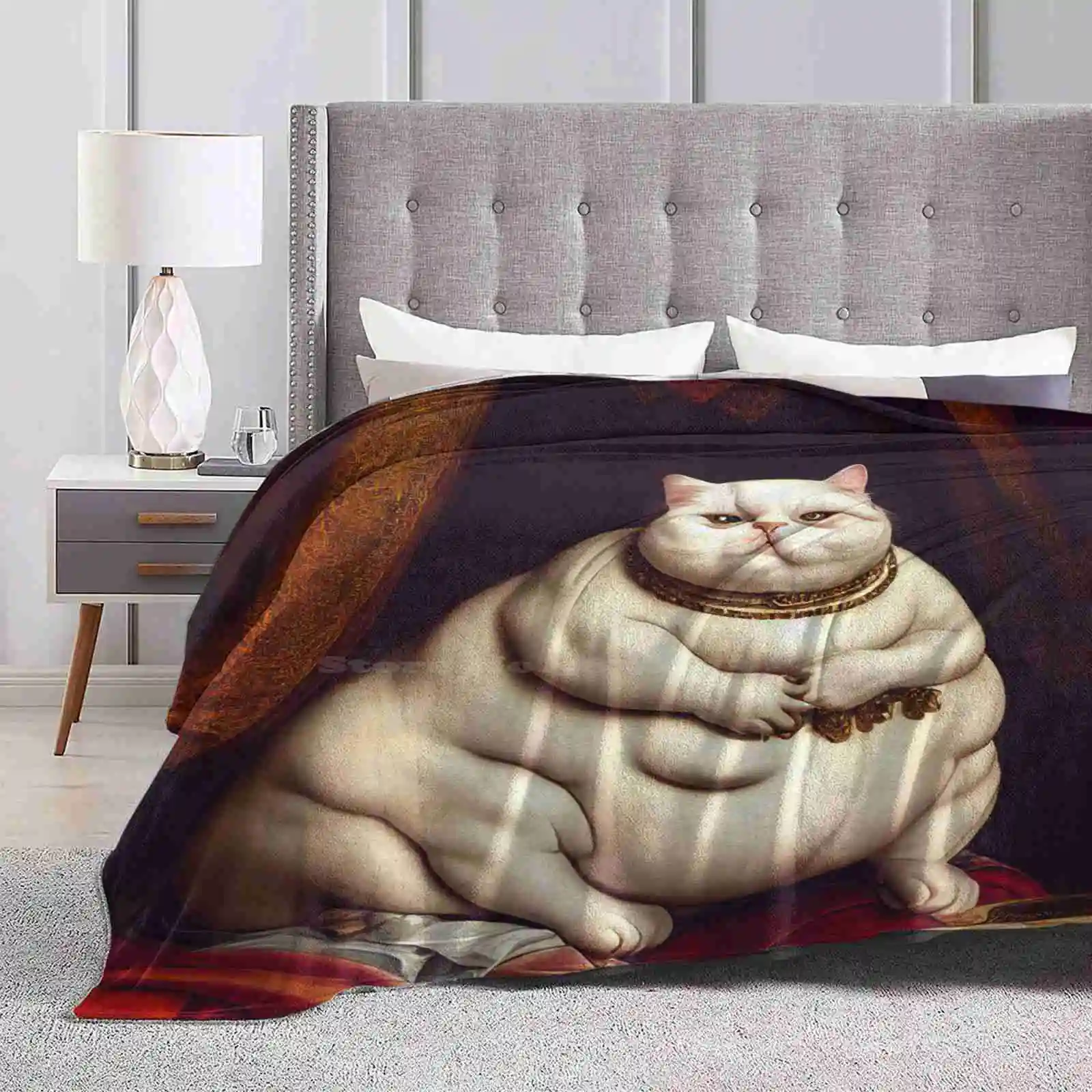 Fat Cat Best Selling Room Household Flannel Blanket Fat Gatto Chubby Funny Renaissance Antique Vintage Animal Pet Dark Gothic