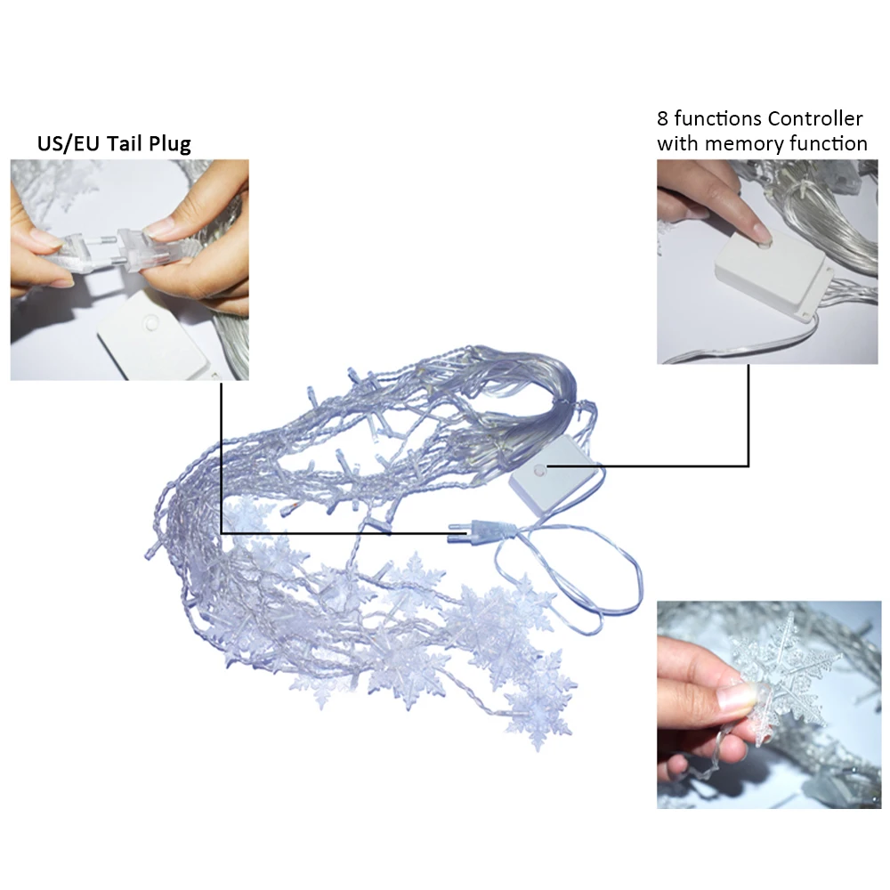 3.5 متر Led ندفة الثلج الستار أضواء 110 فولت 220 فولت جليد الجنية سلسلة في الهواء الطلق جارلاند حفلة المنزل حديقة عيد الميلاد ضوء غرفة ديكور