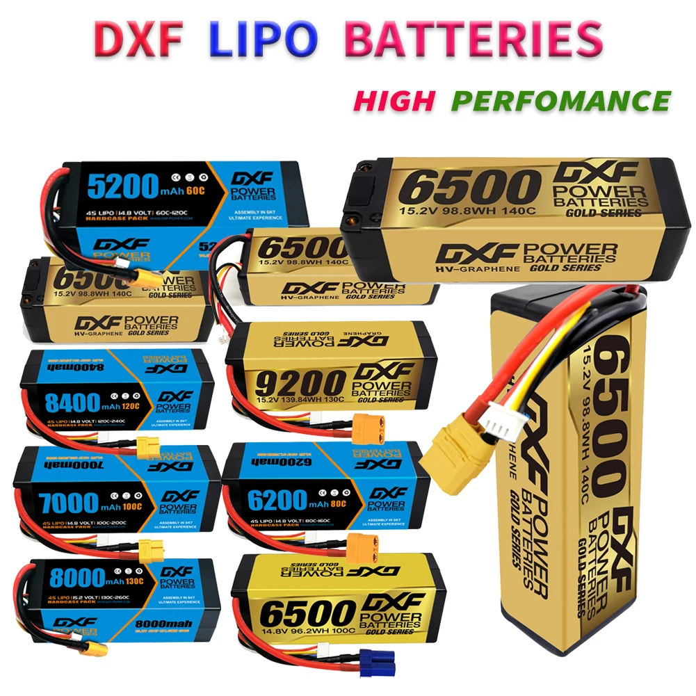 DXF 4S 14.8V 15.2V 4S 5200mah 6200mah 6500mah 7000mah 7200mah 7500mah 8000mah 8400mah 9200mah Hardcase 5mm 1/8 Buggy RC Truck 