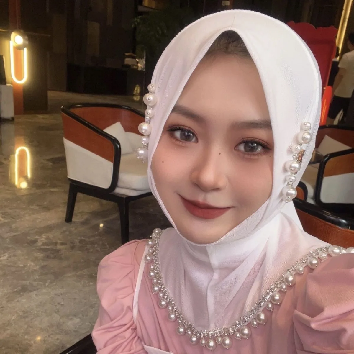 Wedding Party Muslim Hijab for Lady, Islam High Strectch Pearls Decor