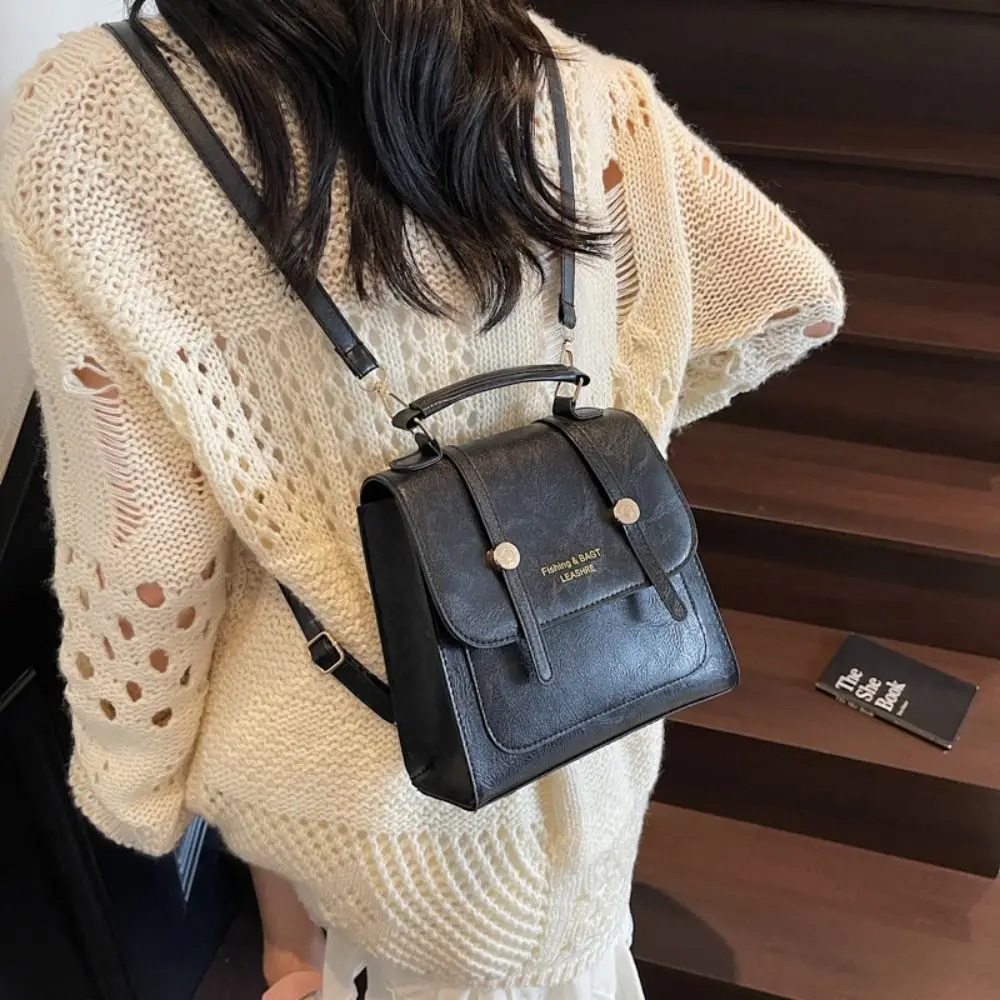 Retro PU Material Ladies Backpack Black Coffee Brown Simple Design Street Trend Backpack Casual Backpack For Women