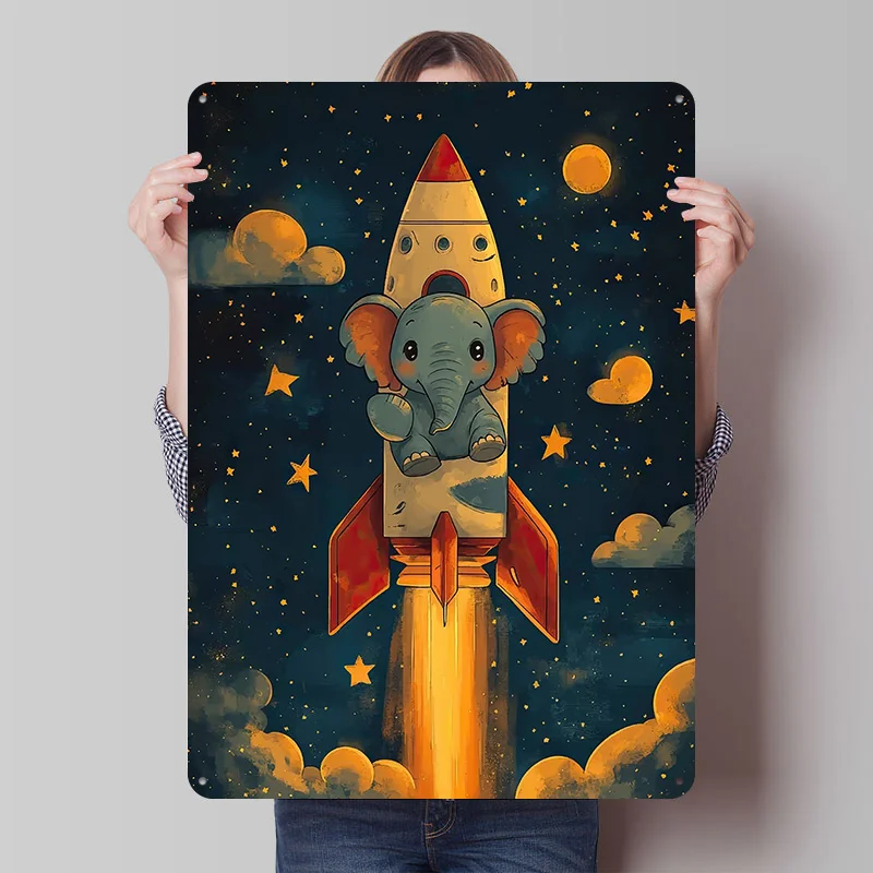 

Печатный плакат «Слон в космосе», настраиваемый настенный художественный ретро винтажный металлический жестяной знак для украшения дома, комнаты, спальни, декор стола