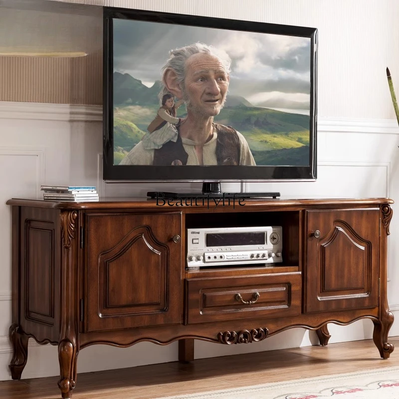 

American Style TV Cabinet Solid Wood Bedroom High TV Cabinet Living Room Full Solid Wood Floor Cabinet