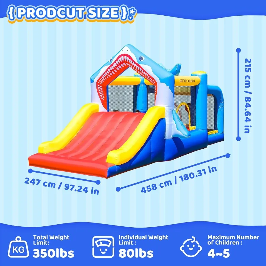 Bounce House Peuter Ballenbak Opblaasbare Glijbaan Uitsmijter Jumper Shark Springkasteel Park voor 212 Binnen of Buiten Nat en Droog