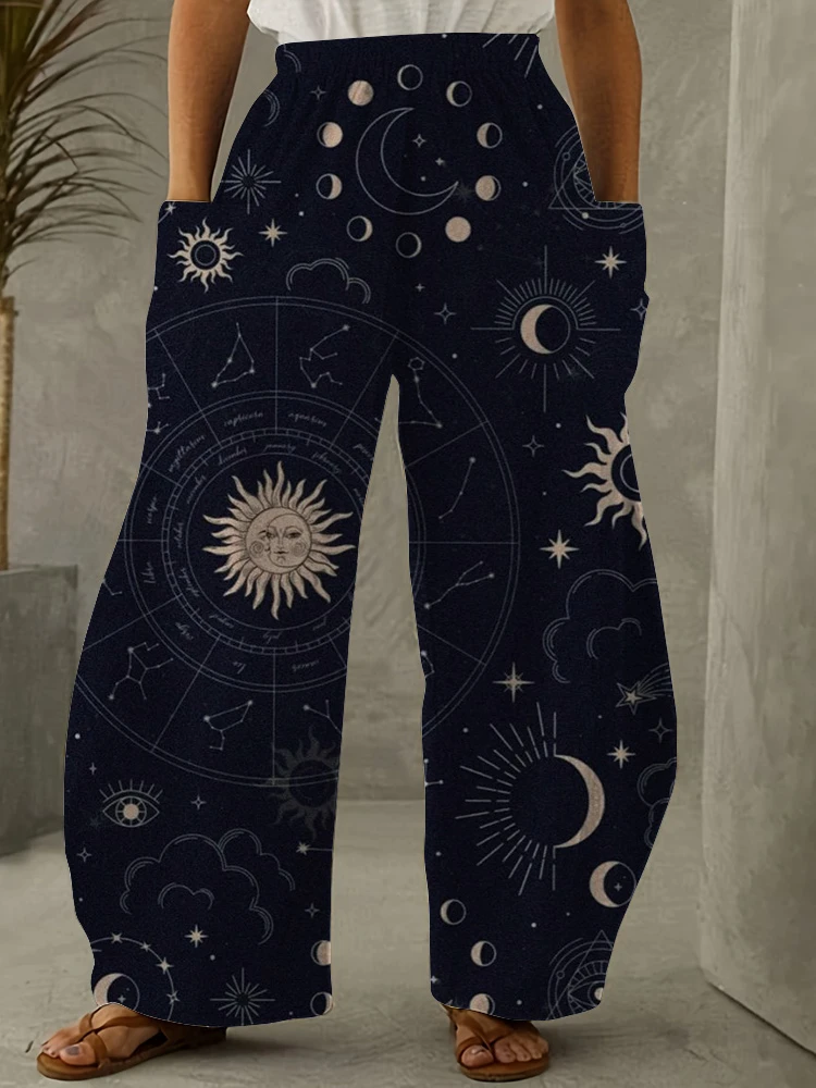 2024 Women's Lantern Pants Star Print Daily Fashion Wide Leg Pants Retro Casual Women's Pants Street Women's Wide Leg Pants