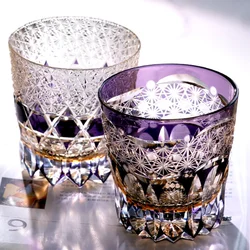 Luxury Hand Cut To Clear Blue Colored Glass Whiskey Tumbler Green Edo Kiriko Style Old Fashioned Glasses Bar ware Black