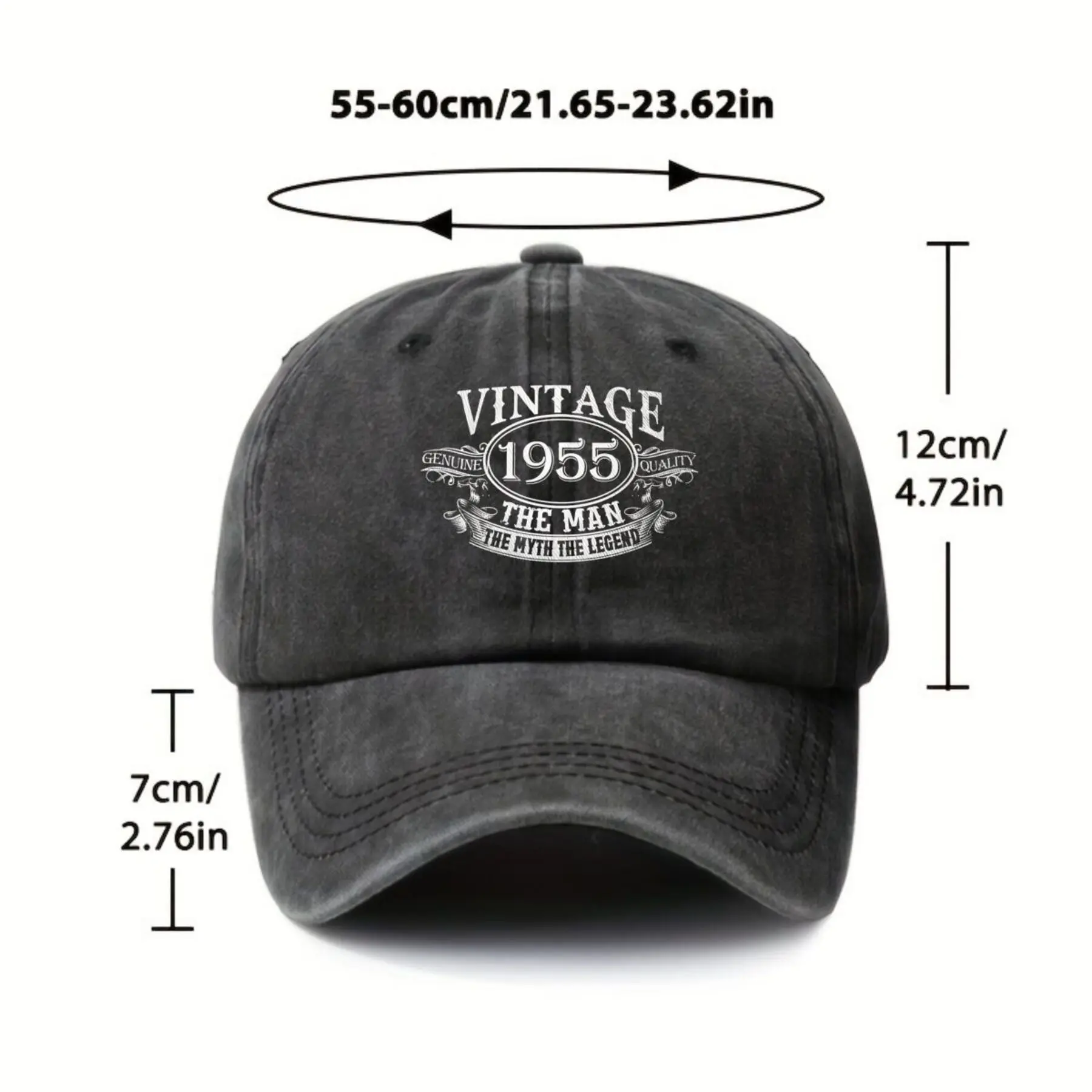 Vintage 1955 The for Man The Myth Legacy Badge Design Fashion Baseball Cap with Washed Texture, Unisex Sports Sun Hat, 2026 New