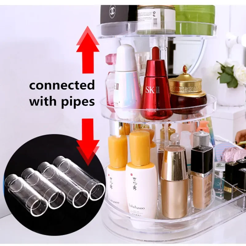 Height Adjustable Plastic Makeup Organizer 360 Degree Rotating Cosmetics Storage Rack for Lipstick/Skin Care Product Holder