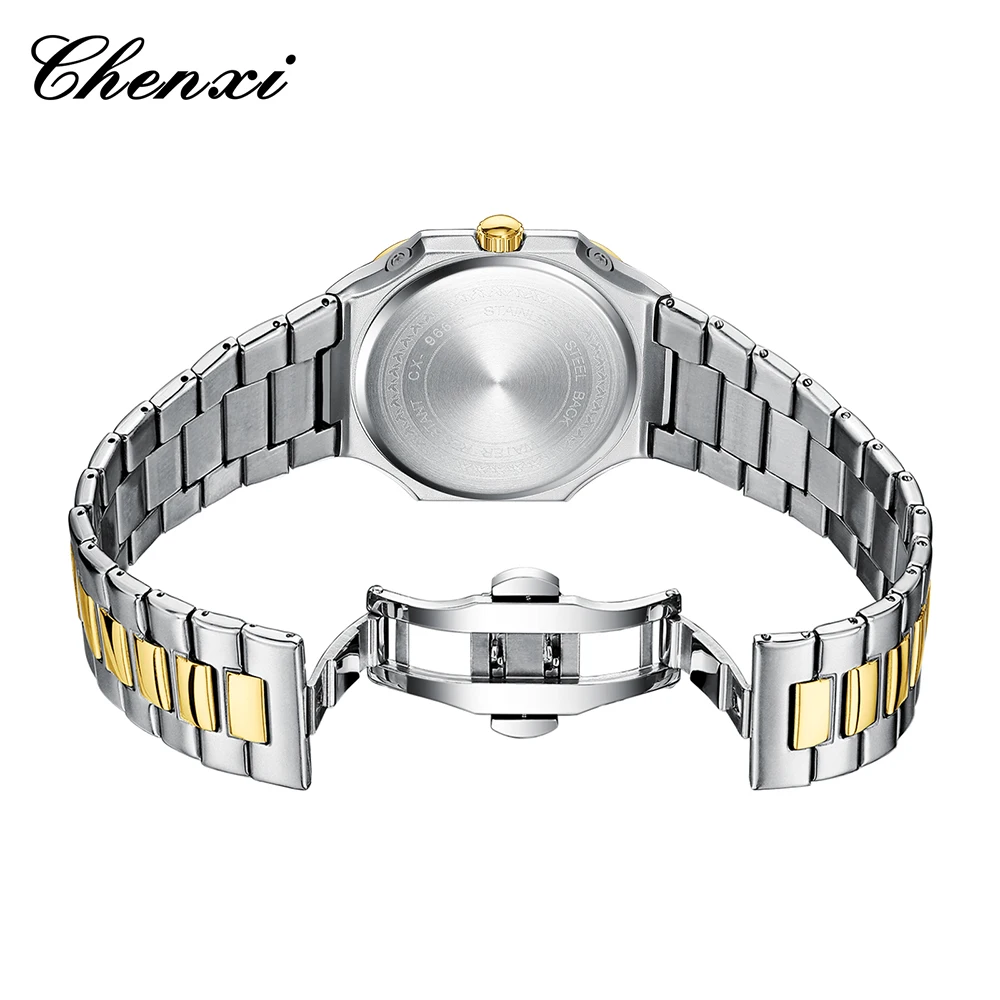 CHENXI Orologi d'oro da uomo Calendario luminoso con fasi lunari Orologio da uomo al quarzo Cronografo da uomo impermeabile da lavoro