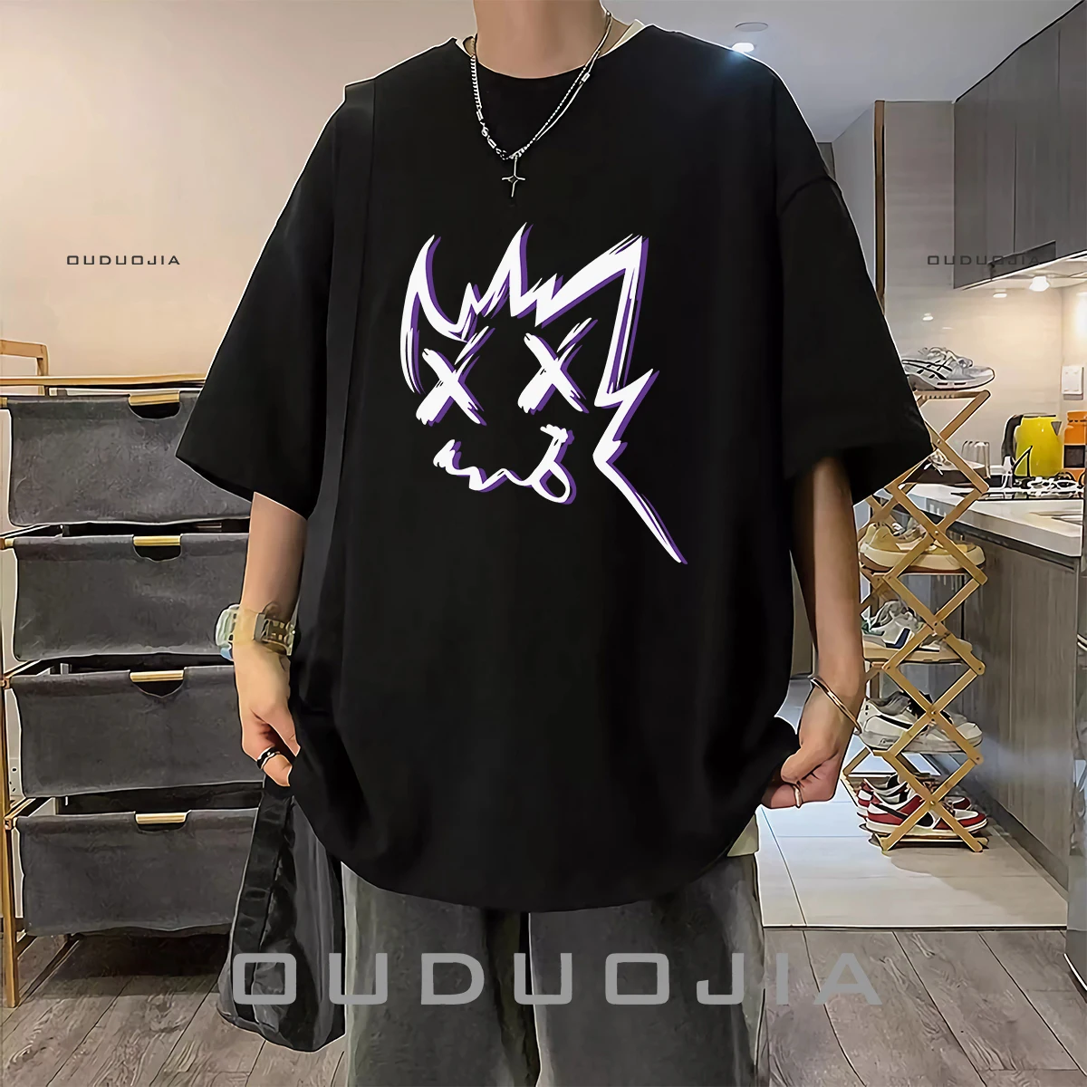 camiseta-casual-curta-na-moda-para-homens-pokemon-geng-ge-cartoon-pesado-puro-algodao-solto-tamanho-grande-respiravel