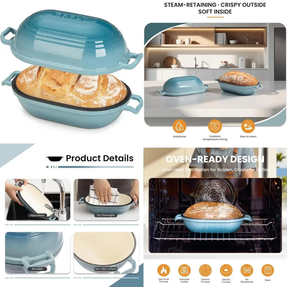 

Oval Cast Iron Dutch Oven with Lid, 9x5.85 Inch, Perfect for Sourdough Bread Baking at Home