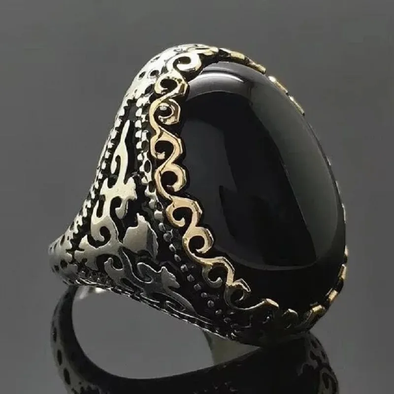 Rings for Women Silver Plated Fine Jewelry Vintage 13*18mm Big Agate Hollow Out Elegant Finger Ring Gift