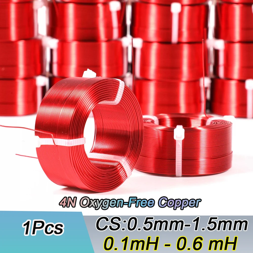 1pcs 0.1mH-0.6mH Hollow Core 0.5/0.6/0.7-1.5mm Red Frequency Divider Inductor Copper Coil 4N Oxygen-Free Copper Audio Accessory