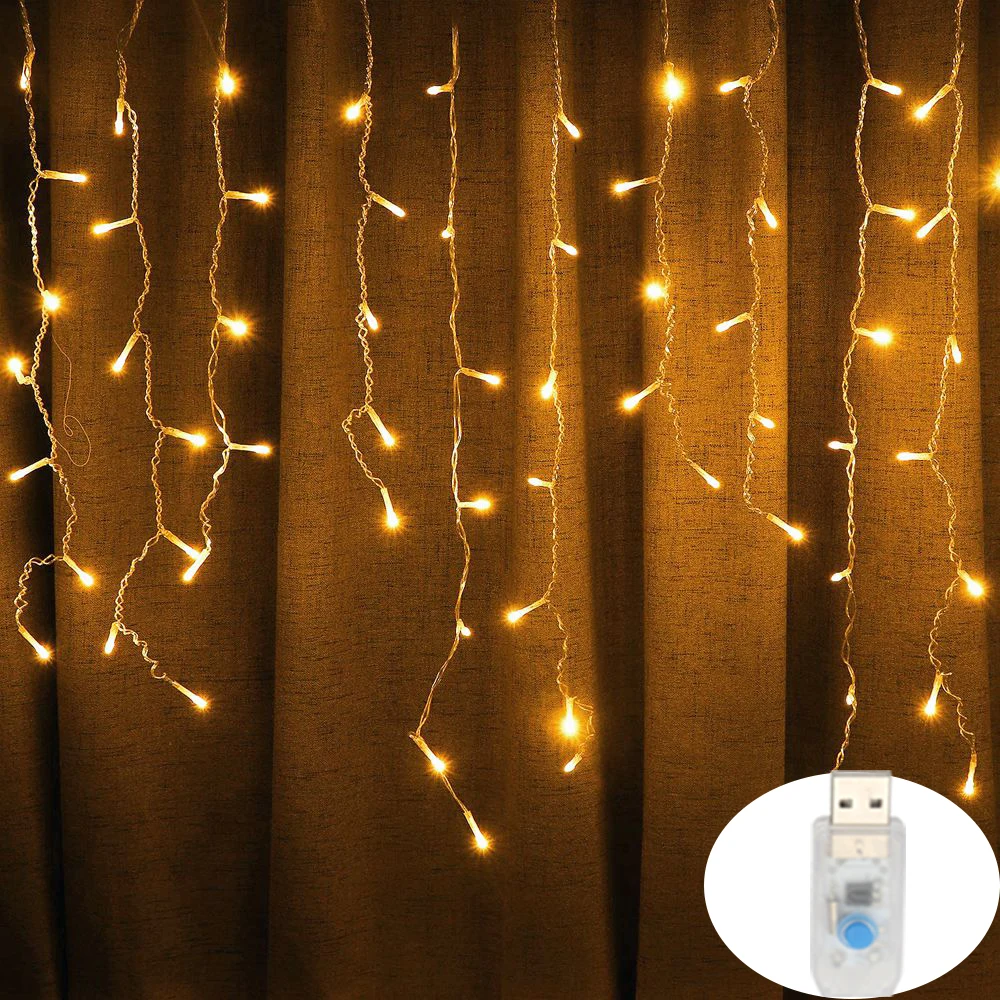 4M-12M LED Icicle String Fairy Lights USB Power Curtain Christmas Lights Garland Garden Party Home Street New Year Decor Lamps