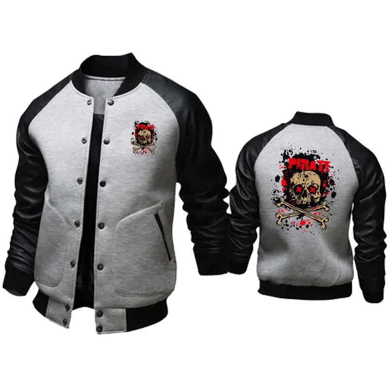 

New Autumn men's baseball jacket Skull Print men's Motorcycle Jacket Leather Jacket Fashion Dark street jacket top