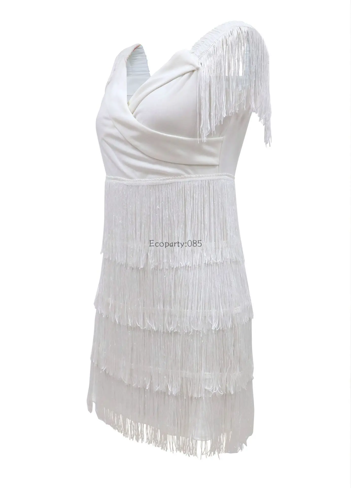 Women Evening Dresses Sexy Big V Neck One-shoulder Fringed Skirt Ladies Temperament Slim Dress Short Sleeve Club Dress Vestidos