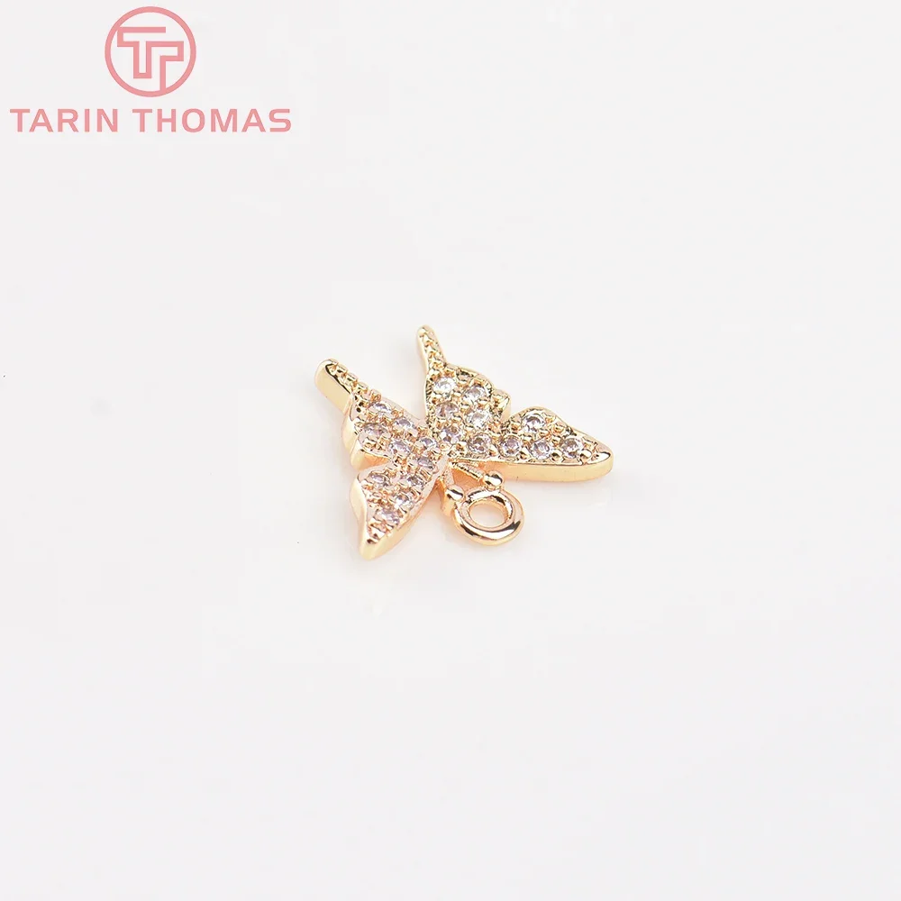 (5713) 4PCS 12.5x11.5MM  24K Gold Color Brass with Zircon Butterfly Pendants High Quality DIY Jewelry Making Findings Wholesale