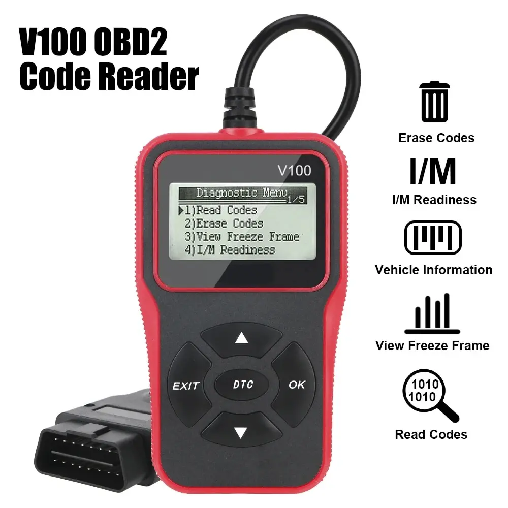 V100 OBD2 Code Reader EOBD OBD 2 Scanner Car Diagnostic Tools Digital Display Universal 16 Pin Plug and Play 12V