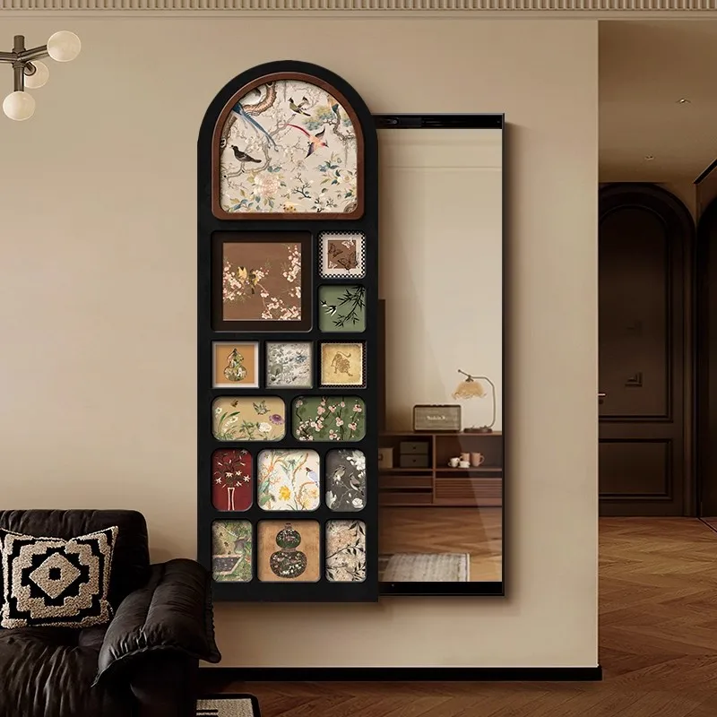 Medieval full-length mirror push-pull concealed full-length mirror bedroom invisible fitting mirror porch painting wall-mounted