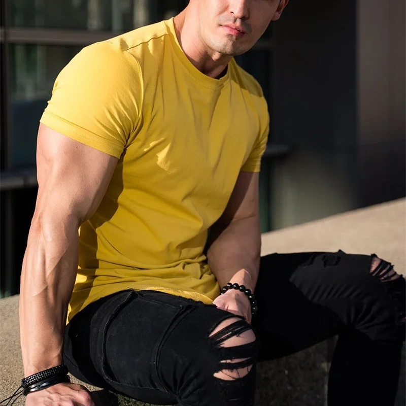 NEW Muscle Fitness T-shirt Men\'s Athleisure Workout short sleeve T-shirt round collar cotton Men T-shirt Gym Sports Shirt Tops