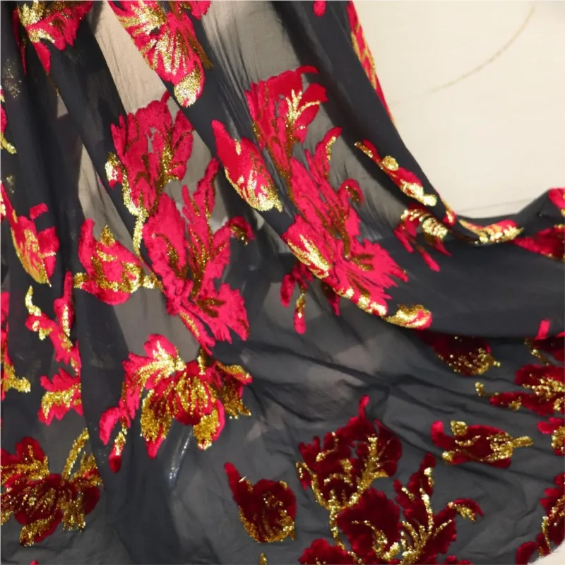 

Woven velvet jacquard brocade viscose fabric haute couture dress cheongsam
