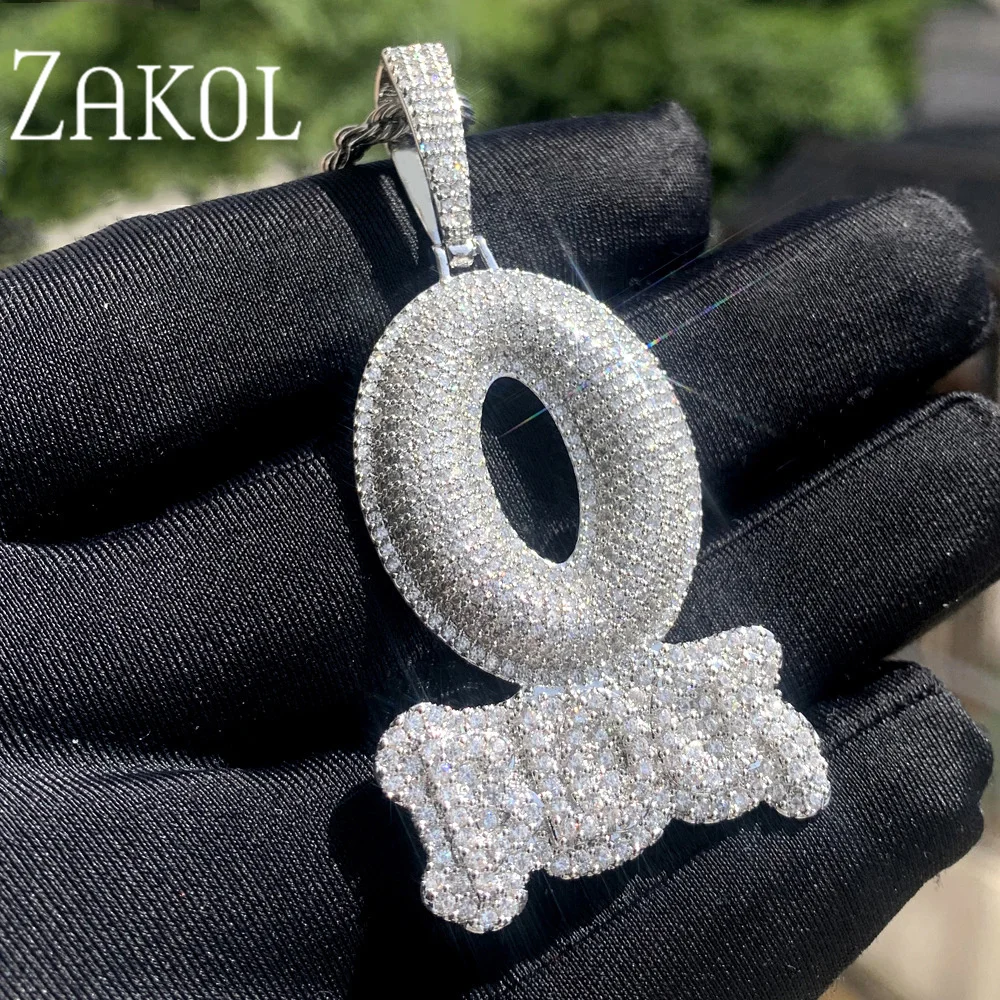 ZAKOL Trendy Bubble Letter Design CZ Zircon Pendant Necklace For Women Geometric Shining Charm Hip-hop Jewelry Accessories Gifts