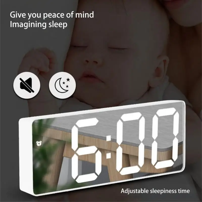 Led Alarm Clock Smart Alarm Clock Bedside Table Digital Children's Electronic Alarm Clock Curved Screen Mirror Temperature