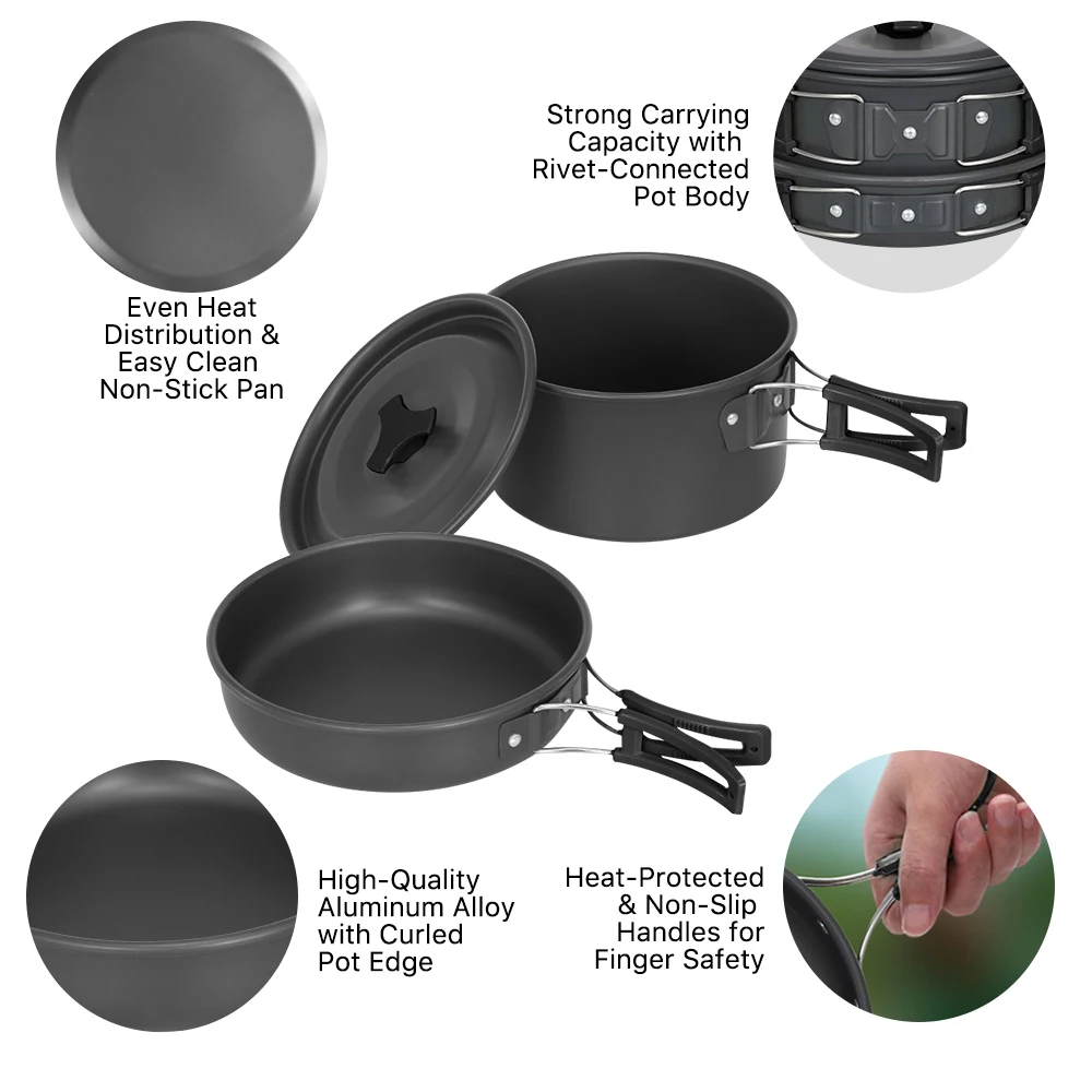 Camping Cookware Set Lightweight Portable Pan Kettle Cups Spoon Fork Cutter for Picnic Hiking Cookware Tourist Cookware Utensils