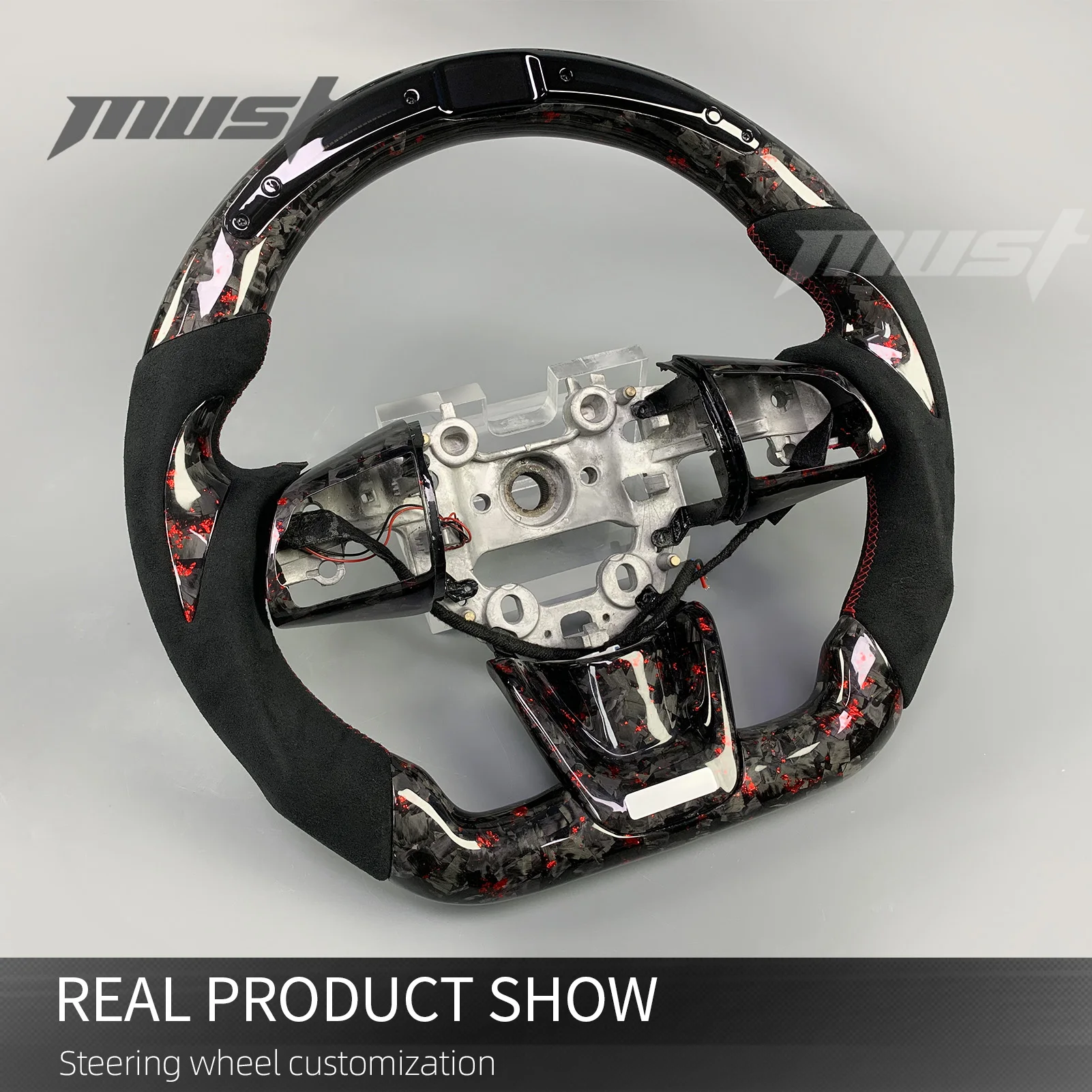 ZJZ لكيا ستينغر GT GT1 GT2 GT-Line سيدان نماذج 2018-2024 مخصصة الأحمر مزورة ألياف الكربون LED دورة في الدقيقة عرض عجلة القيادة #3