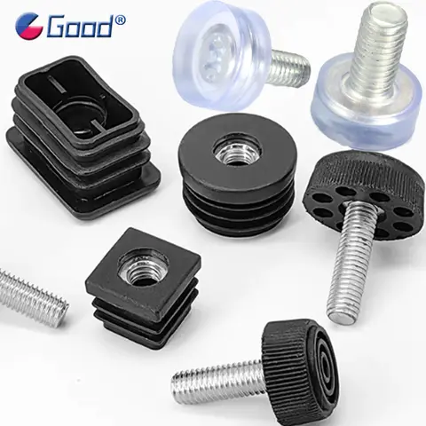 M8 M10 Black Square Round  Plastic Pipe Plugs Leveling Foot Screw Transprent Adjustable Screw Foot Pad Anti-slip