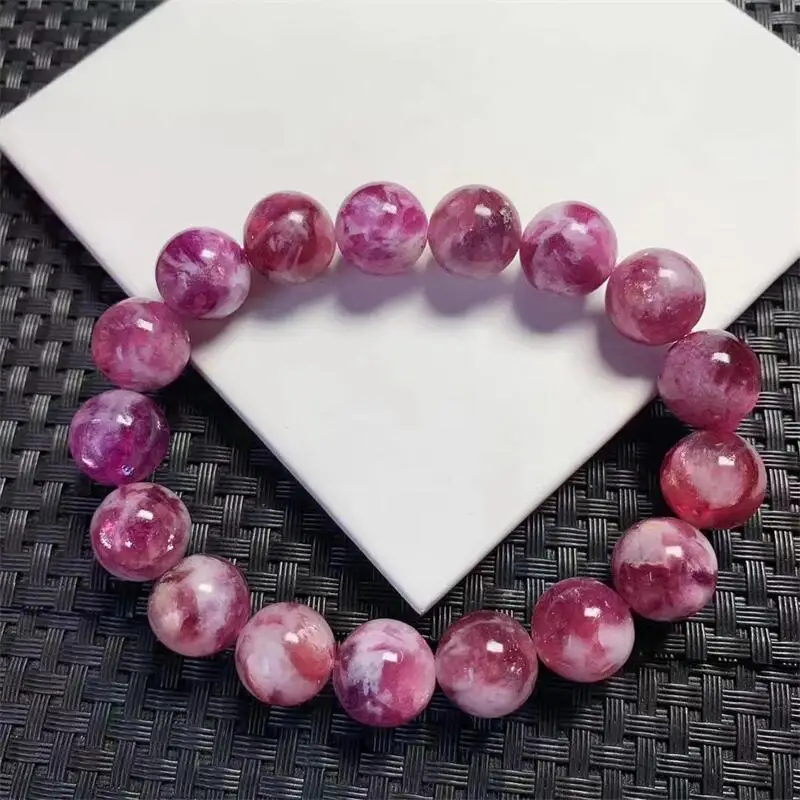 12.5MM Natural Pink Mica Bracelet Handmade Crystal Quartz Jewelry Stretch Bangle Children Birthday Gift 1PCS