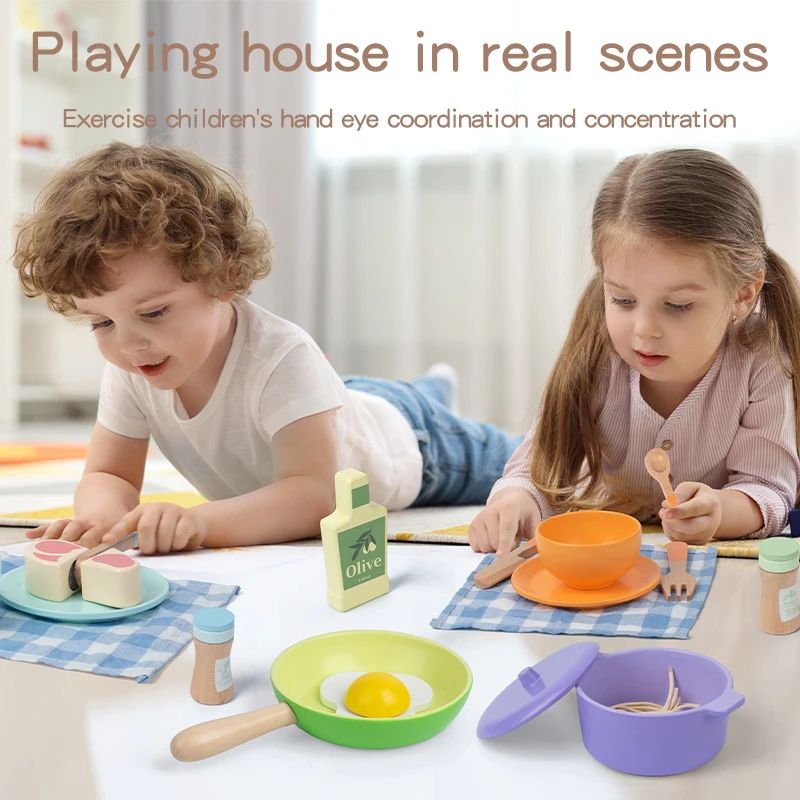 مجموعة من ألعاب الطبخ التعليمية المطبخ للأطفال مع ملحقات الطعام، محاكاة الطبخ بالأواني الصغيرة أ