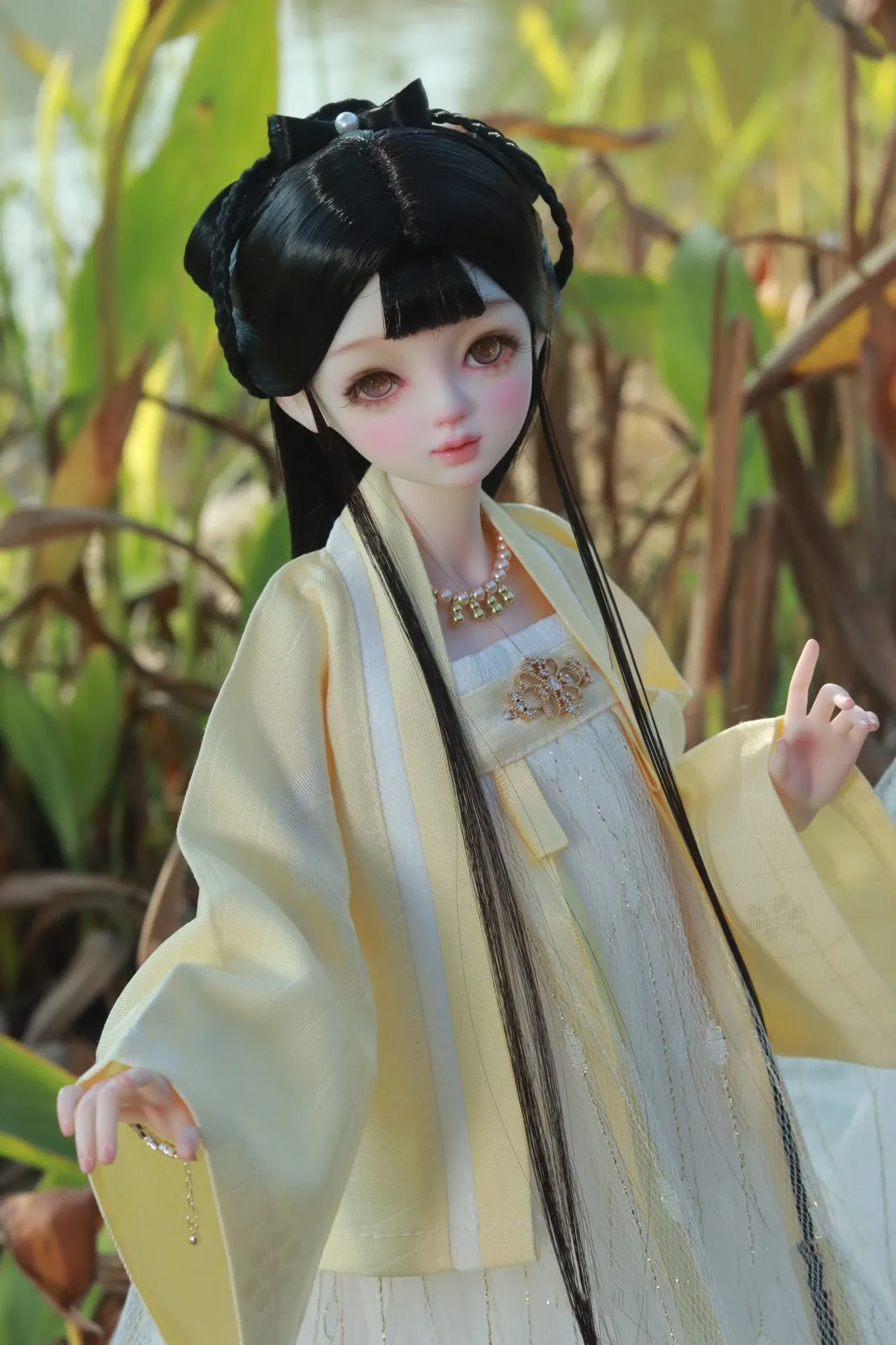 Black Long Wig 1/6 BJD Doll Hair, Ancient Style Updo 1 Piece